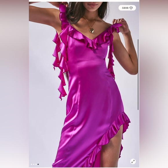 Free People Amanda Uprichard Sonnet Silk Gown Ruffles Slit Dress